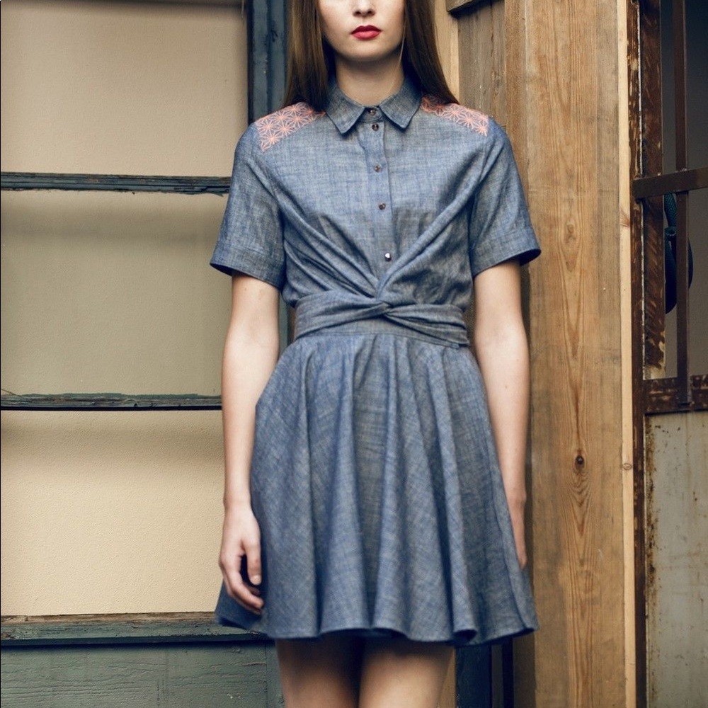 Heinui Lovisa Chambray Mini Dress Collared